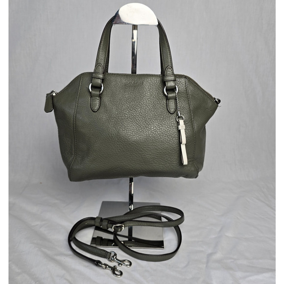 Coach Leather Satchel Crossbody Stamped Logo Olive Green - Picture 1 of 15